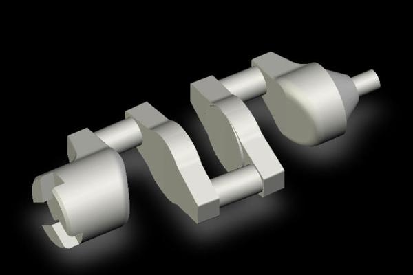 Crankshaft mechanism CAD 3D model — complex rotational assembly modeled from engineering drawings